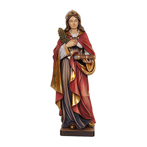 Santa Claudia pintada con palmera y libro madera arce Val Gardena 1