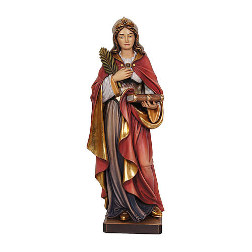 Santa Cornelia dipinta con palma e libro legno acero Valgardena 1