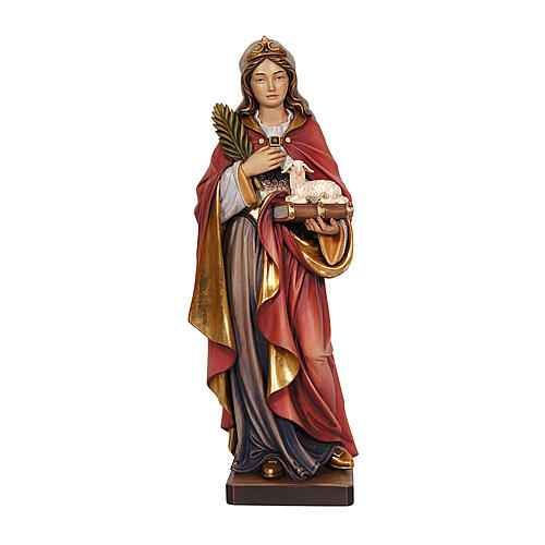 Heilige Agnes mit Lamm aus bemalten Grödnertal Holz 1