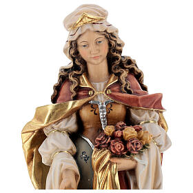 Painted statue in wood Saint Elizabeth with bread, Val Gardena