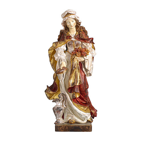 Painted statue in wood Saint Elizabeth with bread, golden details, Val Gardena 1