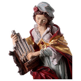 Painted statue in wood Saint Cecilia with golden details, Val Gardena