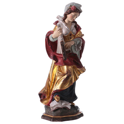 Painted statue in wood Saint Cecilia with golden details, Val Gardena 4