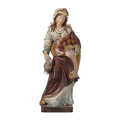 Painted statue in wood Saint Elizabeth with golden details, Val Gardena 1