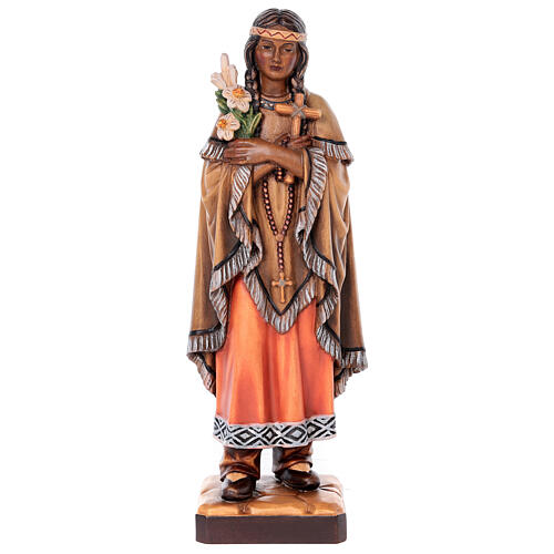 Saint Kateri Tekakwitha in painted maple wood of Valgardena 1