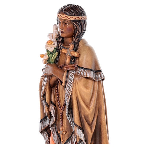 Saint Kateri Tekakwitha in painted maple wood of Valgardena 2