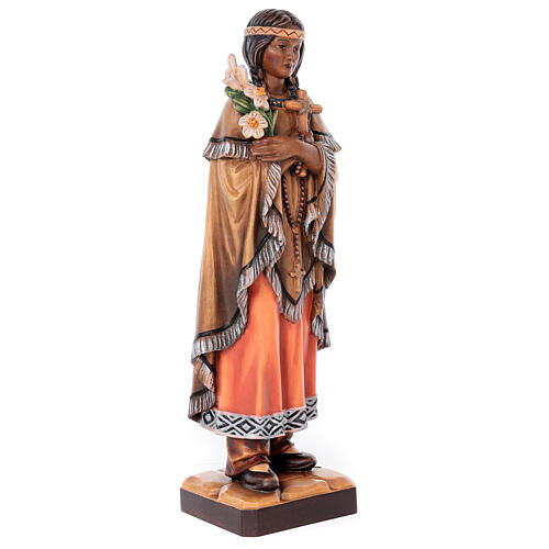 Saint Kateri Tekakwitha in painted maple wood of Valgardena 4