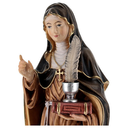 Sainte Gertrude avec plume en bois peint Val Gardena 4