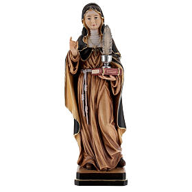 Painted statue in wood Saint Gertrude with feather, Val Gardena 