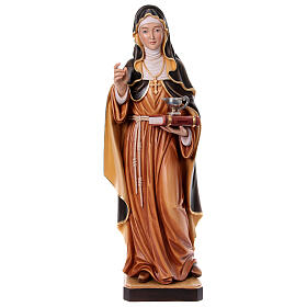 Santa Hildegarda con jarrón pintada madera arce Val Gardena