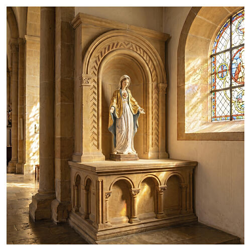 The Sacred Heart of Mary in wood of Valgardena finished in antique pure gold with silver mantle 2