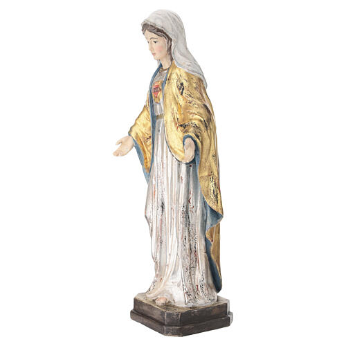 The Sacred Heart of Mary in wood of Valgardena finished in antique pure gold with silver mantle 5