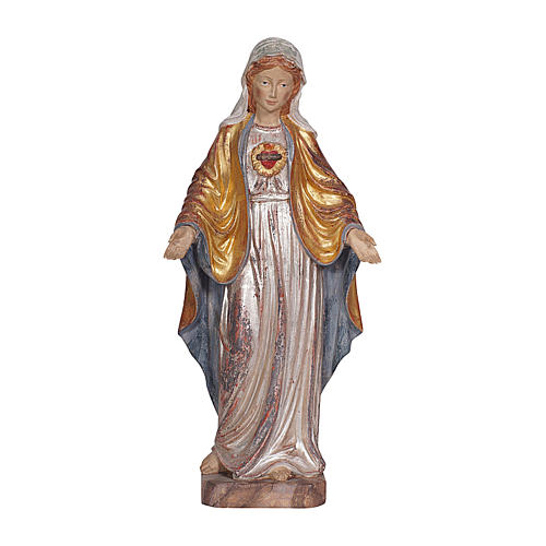 The Sacred Heart of Mary in wood of Valgardena finished in antique pure gold with silver mantle 1