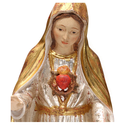 The Immaculate Heart of Mary in wood of Valgardena in antique gold with silver mantle 2