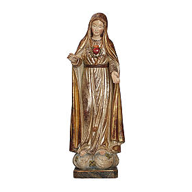 Statues en bois peint: Coeur Immaculé de Marie bois Val Gardena or massif robe argentée