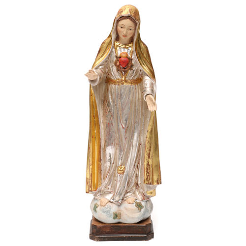 The Immaculate Heart of Mary in wood of Valgardena in antique gold with silver mantle 1