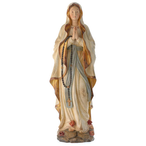 Madonna Lourdes mit Kranz bemalten Grödnertal Holz antikisiert 1