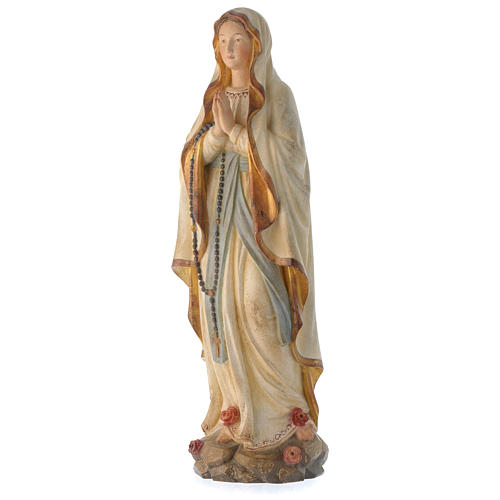 Madonna Lourdes mit Kranz bemalten Grödnertal Holz antikisiert 4