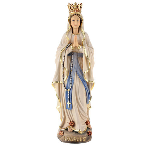 Madonna Lourdes mit Kranz bemalten Grödnertal Holz 1