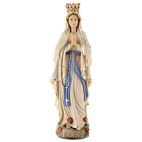 Virgen de Lourdes con corona madera Val Gardena pintada