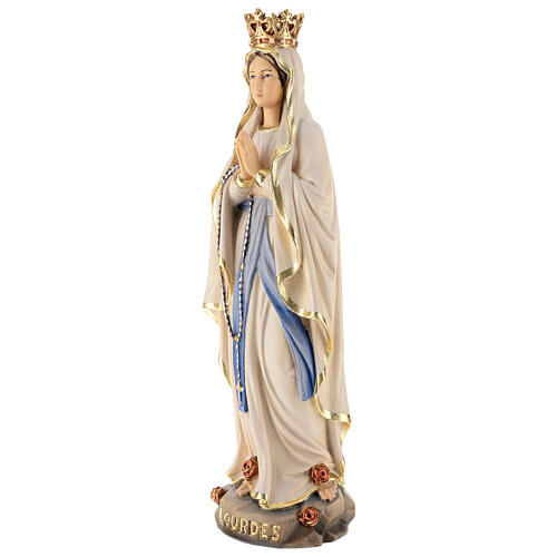 Virgen de Lourdes con corona madera Val Gardena pintada 3