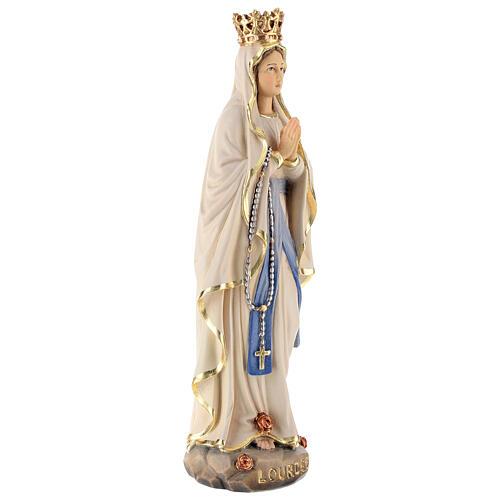 Virgen de Lourdes con corona madera Val Gardena pintada 4