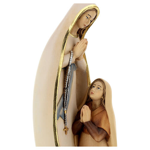 Virgen de Lourdes con Bernadette estilizada madera Val Gardena pintada 2
