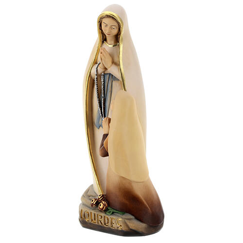 Madonna di Lourdes con Bernadette stilizzata legno Valgardena dipinta 3