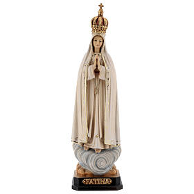 Wooden statue of Our Lady of Fatima Capelinha with crown in natural wood of Valgardena