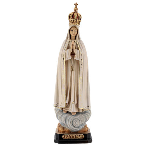 Wooden statue of Our Lady of Fatima Capelinha with crown in natural wood of Valgardena 1