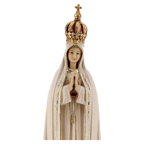 Wooden statue of Our Lady of Fatima Capelinha with crown in natural wood of Valgardena 2