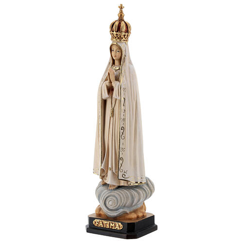 Wooden statue of Our Lady of Fatima Capelinha with crown in natural wood of Valgardena 3