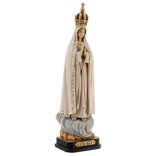 Wooden statue of Our Lady of Fatima Capelinha with crown in natural wood of Valgardena 4