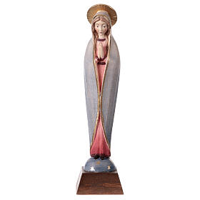 Virgen de Fátima estilizada madera Val Gardena colores al agua