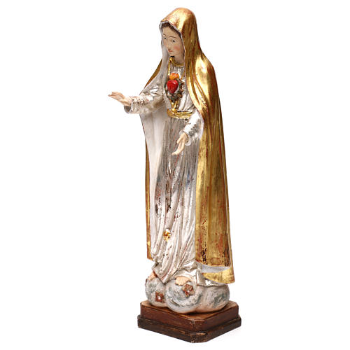 Virgen de Fátima 5. Aparición madera Val Gardena oro antiguo capa silver 3