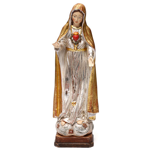 Our Lady of Fatima fifth Apparition in wood of Valgardena finished in antique gold with silver mantle 1
