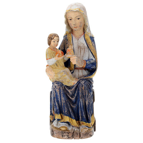 Virgen Mariazell sentada madera Val Gardena oro de tíbar antiguo 1