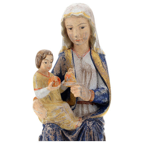 Virgen Mariazell sentada madera Val Gardena oro de tíbar antiguo 2