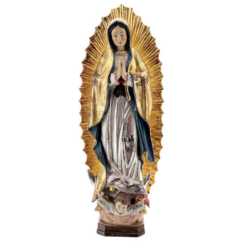 Our Lady of Guadalupe in wood of Valgardena finished in antique pure gold with silver mantle 1