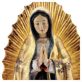 Our Lady of Guadalupe in wood of Valgardena finished in antique pure gold with silver mantle