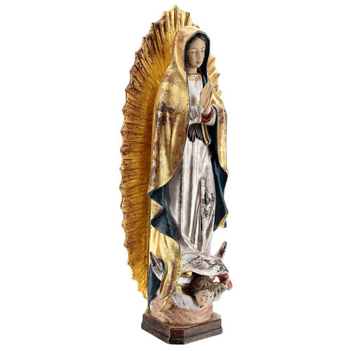 Our Lady of Guadalupe in wood of Valgardena finished in antique pure gold with silver mantle 5