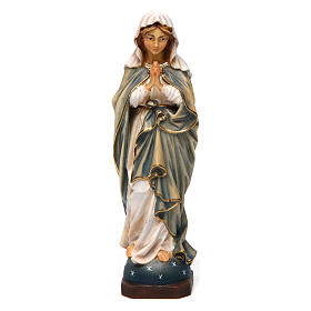 Immaculate Mary in prayer statue in painted wood, Val Gardena