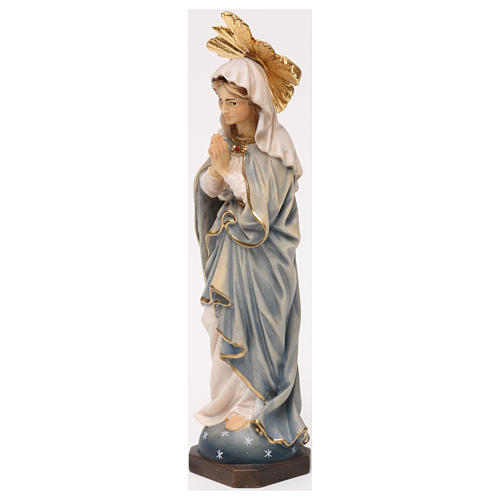 Immaculate Mary in prayer with halo statue in painted wood, Val Gardena 3