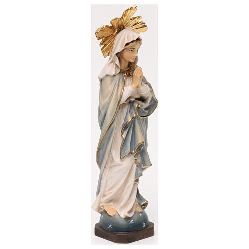 Immaculate Mary in prayer with halo statue in painted wood, Val Gardena 4