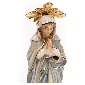 Statua Madonna Immacolata che prega con raggiera legno dipinto Val Gardena
