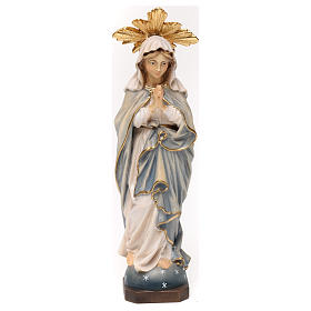 Our Lady praying painted wood statue with rays Val Gardena