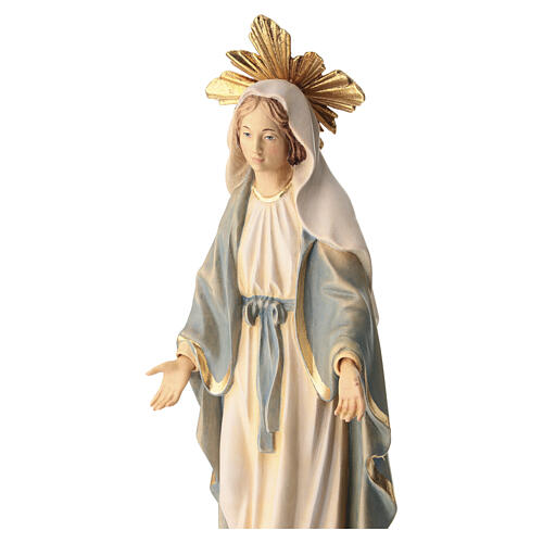 Estatua Virgen Milagrosa con corona de rayos madera pintada Val Gardena 4