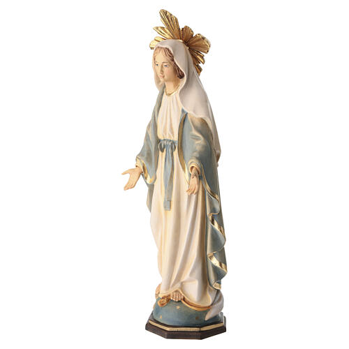 Estatua Virgen Milagrosa con corona de rayos madera pintada Val Gardena 6