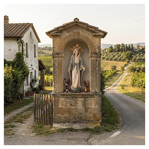 Statua Madonna Miracolosa con raggiera legno dipinto Val Gardena 5