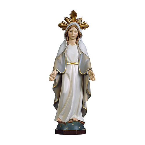 Estatua Virgen Milagrosa con corona de rayos madera pintada Val Gardena 1